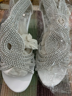 Delicacy Women s Angel-37 Strappy Rhinestone Dress Sandal Low Heel White - 8