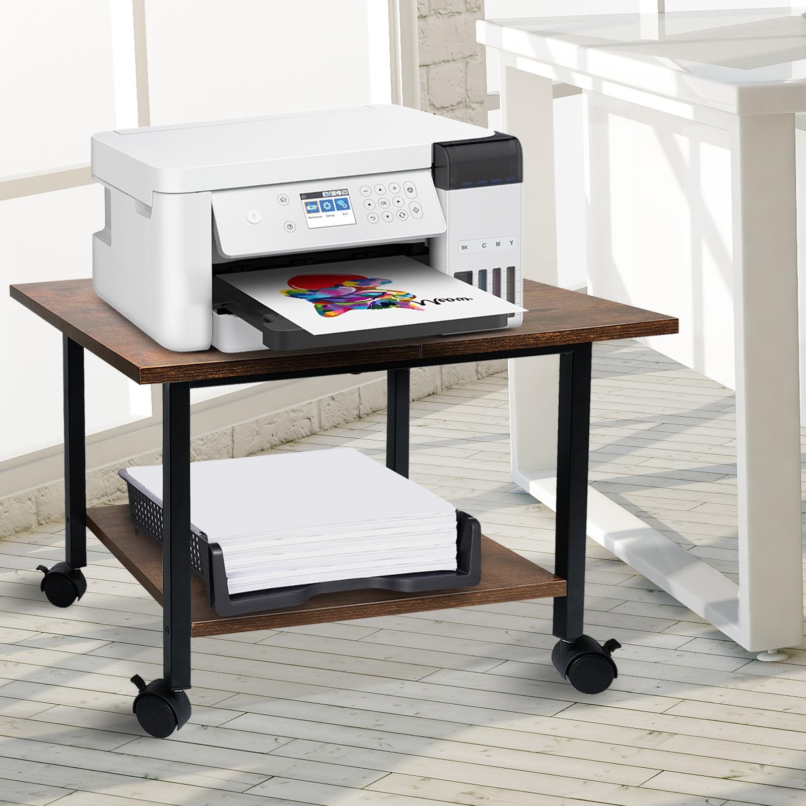 Compact Printer Stand with Storage Shelf for Desk, Office, or Home Use-image