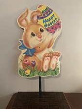 Vtg 1999 Easter Egg Bunny Yard Art 26" Sign Holiday Decor Impact Plastics
