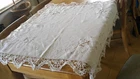 VINTAGE HAND EMBROIDERED IRISH LINEN TABLECLOTH - LACE BORDER