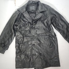 Genuine Leather Patchwork Trench Coat Men's M Black Double Breasted Navarre