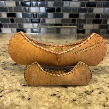 Set of 2 Vtg Native Hand Made Birch Bark Canoe International Falls Minnesota
