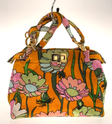 FENDI 2WAY Hand Shoulder Bag Peekaboo Iconic Velvet Flower Yellow