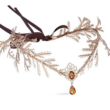 Woodland Gold Flower Fairy Crown, Forest Floral Elf Circlet  Leaf Elven Crown f