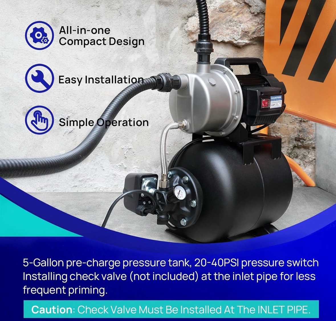 Aquastrong 1.6 HP Shallow Well Pump with Pressure Tank, 1320 GPH, 115V