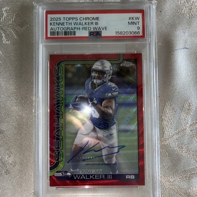 2025 Topps Chrome Kenneth Walker III Auto Red Wave Refractor #/5 Seahawks PSA 9