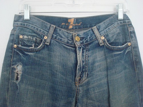 7 FOR ALL MEN KIND Women FLARE DISTRESSED JEANS SIZE 28 BLUE DENIM - Picture 2 of 12