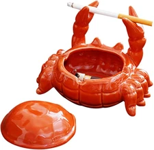 Cute Weightlifting Crab Ashtray with Lid Pen Holder Stand Entryway Bracket Stora