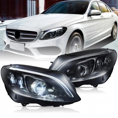 LED Headlights w/Animation Fit 2015-2021 Mercedes Benz C-Class Only fit Halogen