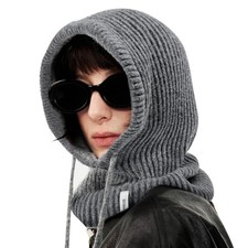 Hooded Scarf Beanie for Women Men Balaclava Winter Hat, Knit Skull Cap wi...
