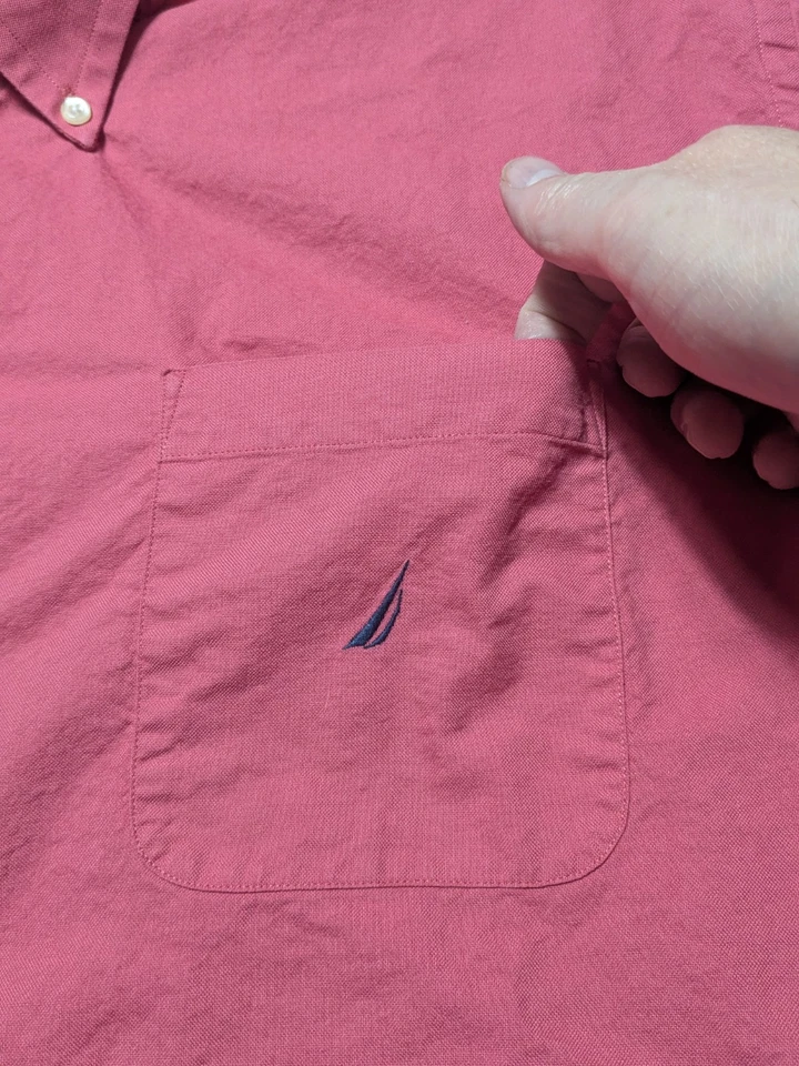 Nautica Pink Coral Button-Up Shirt - Men 17 32/33 - Imagem 4 de 4