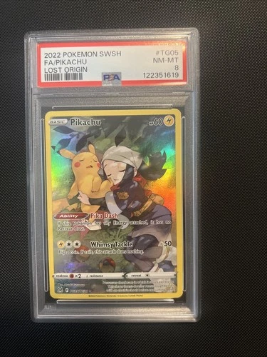 2022 Pokemon Sword & Shield Lost Origin TG05 Full Art Pikachu PSA 8