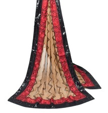 Sushila Vintage Printed Patch Work Dupatta Pure Georgette Brown Long Stole Wrap