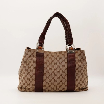 Gucci Tasche Tote Bag Bambus Shopper Canvas Monogrammiert Beige Vintage Original