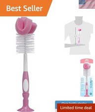 Pink Baby Bottle Cleaning Set: Sponge Brush and Nipple Cleaner - BPA-Free 1-Pack