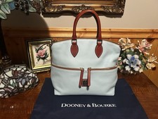 Dooney Bourke Light Blue Satchel Top Handle Zip, Gold HW, Detachable Strap