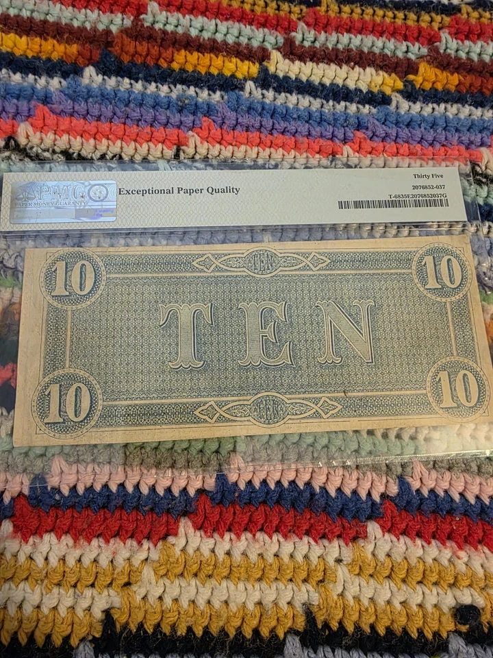 1864 $10 CONFEDERATE STATES OF AMERICA NOTE  Choice Very Fine 35 - Image 2 of 4