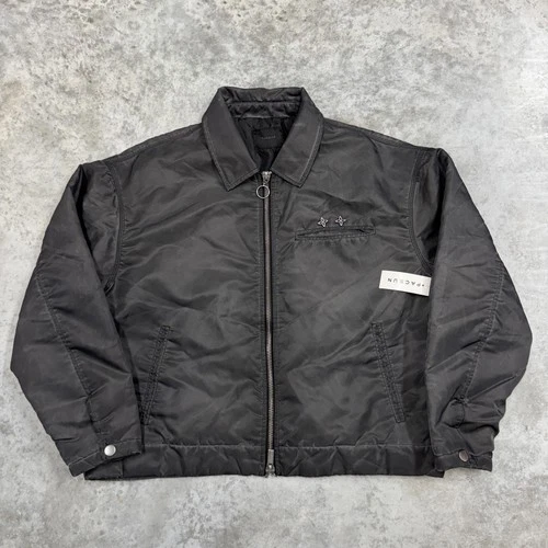 PacSun Jacket Mens Small Black Zip Bomber Workwear Snap Cuffs Ring Pull Star - product listing photo