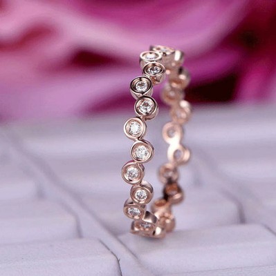 2Ct Round Simulated Diamond Unique Eternity Ring 14k Yellow Gold Plated Silver