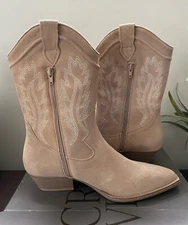 CROWN VINTAGE 'Stava' Western Cowboy Boots, Macchiato Tan Cow Suede, Women's 9.5