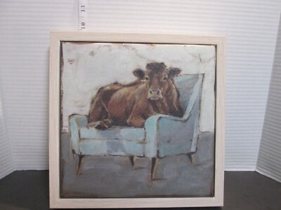 Cow Sitting In Armchair Rustic Farmhouse Barn Decor Wall Art