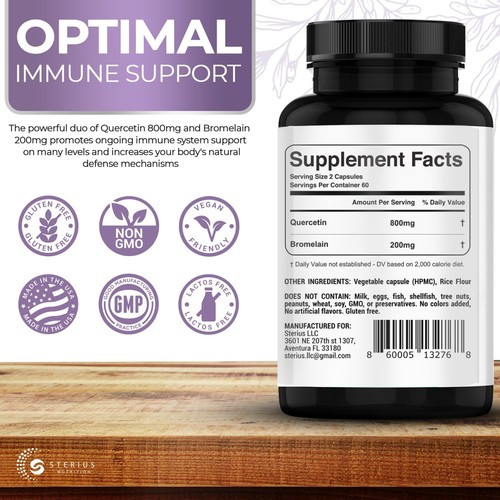 Quercetin with Bromelain 1000mg per Serving, 120 Vegetarian Capsules - Picture 3 of 7