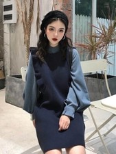 Navy Two Pieces Dress With Top Shirt