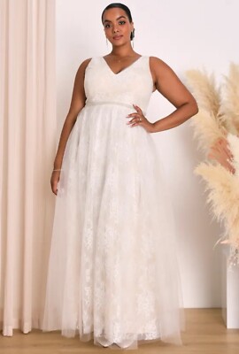 Lulus Sweet Love Elfenbein Spitze Perlen Maxi Formell Hochzeitskleid - 1X