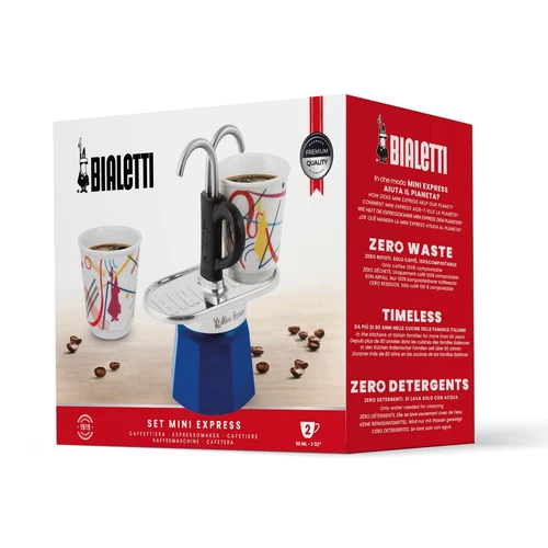 Bialetti Mini Express Kandinsky Blue 2 Cup Moka Pot Aluminium Double Coffe Maker