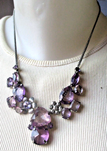 Collier Perles Tube Résine Violet Améthyste - Vintage - Occasion Parfait état