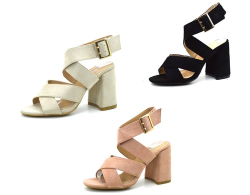 Scarpe estive donna sandali aperti scamosciati con tacco largo comodo  tronchetti | eBay