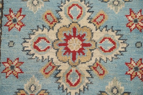 Floral Super Kazak Light Blue Runner Rug 2' 2" x 5' 10" Handmade Hallway Carpet - Picture 8 of 12