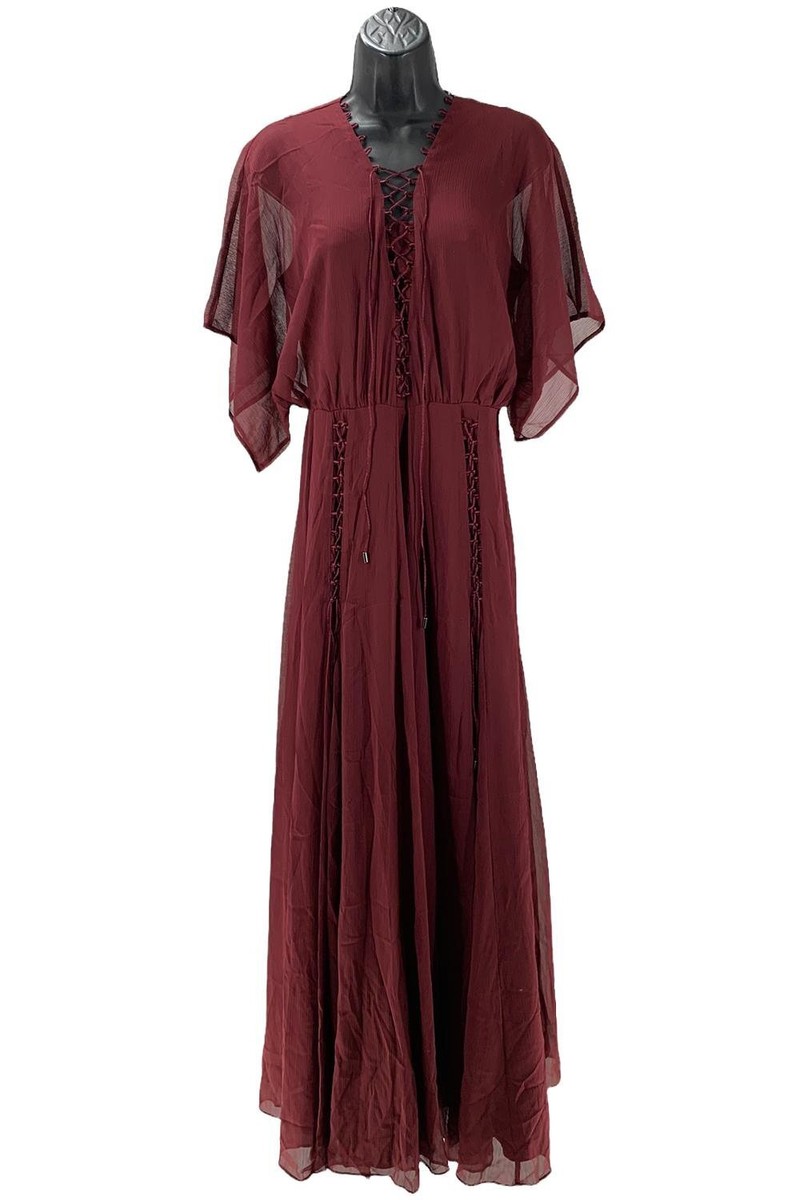 burgundy bohemian dress Laurie Felt Boho Chic Maxi Blue Formal Dresses & velvet bell bottom pant Featuring sheer lace detailing size:36
