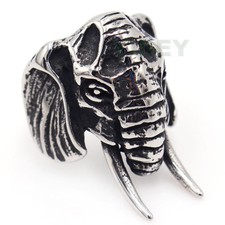 Anillo de fundición estilo animal de acero inoxidable para hombre precioso oreja elefante de dientes largos