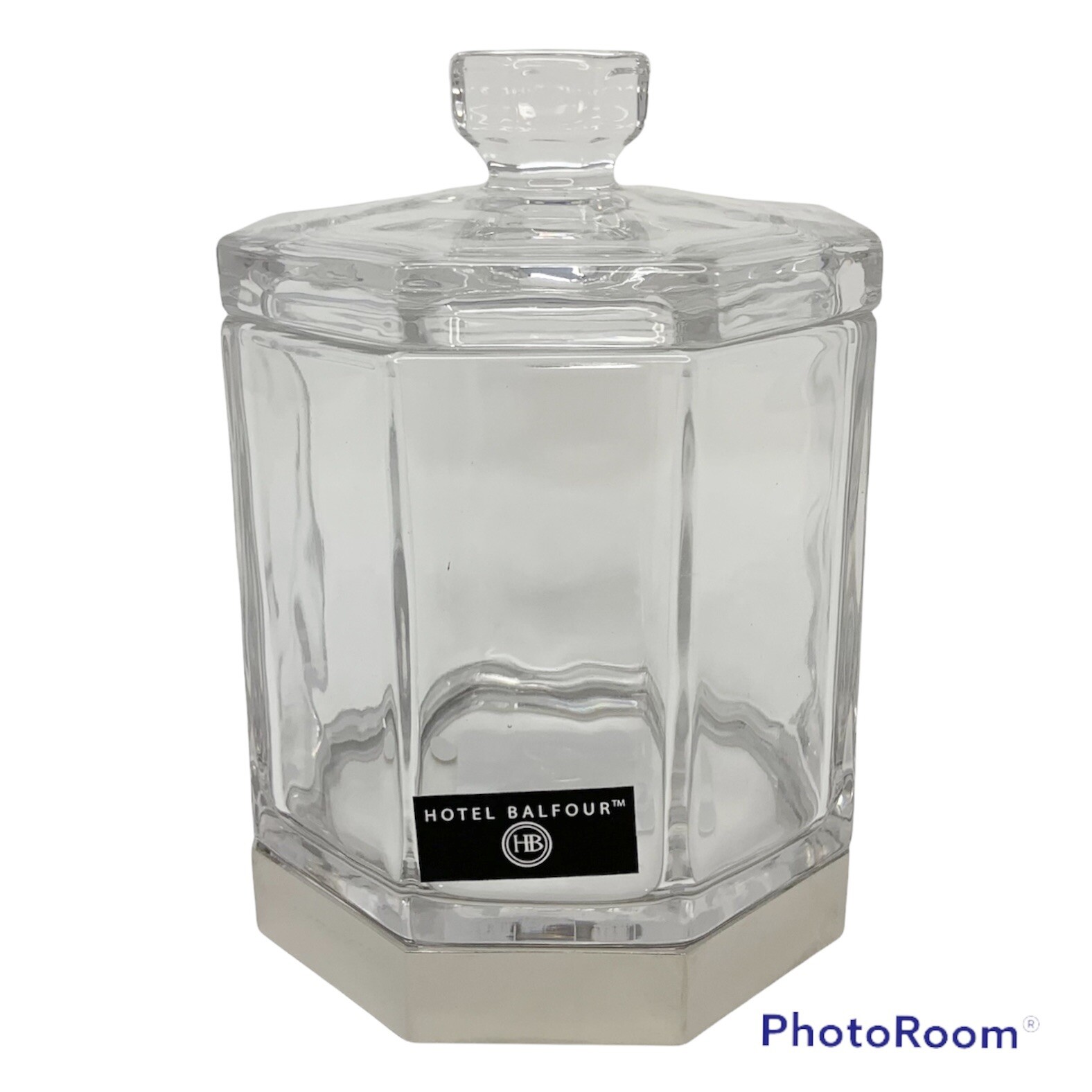 Hotel Balfour Octagon Bathroom Accessory Jar Clear Heavy Glass Brushed