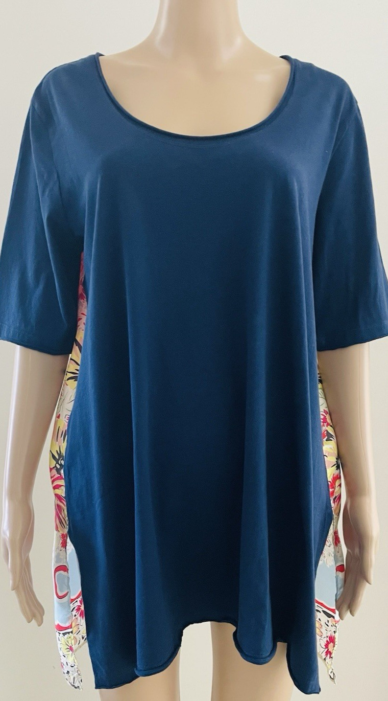 JOHNNY WAS TOP BLOUSE Tee Solid Front Floral Back… - image 1