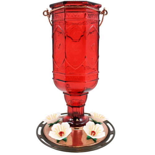 Red Jewel Glass Bottle Hummingbird Feeder, 20 oz Nectar Capacity - Picture 1 of 7