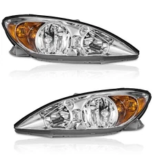 WEELMOTO Headlights Assembly for 2002-2004 Toyota Camry Chrome Pair Headlamps