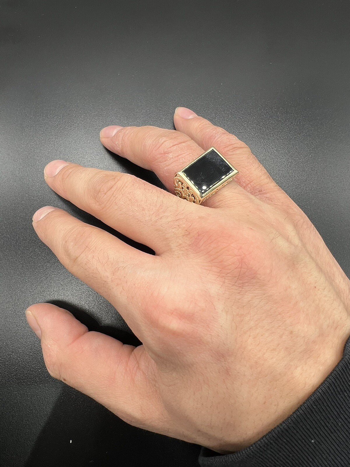 Mens 9ct Gold Ring With Real Rectangular Onyx Gemstone UK Sizes QY