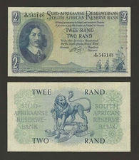 SOUTH AFRICA 2 Rand 1962-65, P-105b Sign: Rissik, Afrikaans Top, Original UNC