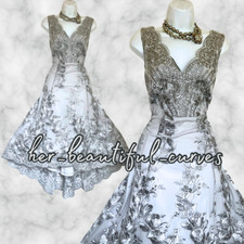 QUIZ SHIMMERING EMBROIDERED HI LOW EVENING OCCASION PARTY DRESS  12