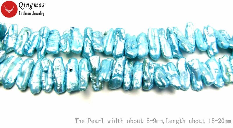 Contas soltas de pérola Biwa azul natural 15-25 mm para fazer joias fios faça você mesmo 14"" - Imagem 2 de 4