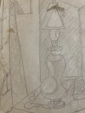 Drawing Art Antique Cubist Still Life At Lamp Elizabeth Ronget Cubism 1950