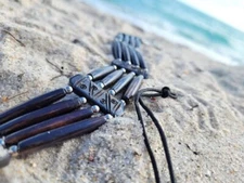 Buffalo Bone 4 Line Choker  Beaded Native American Necklace Black Boho Style