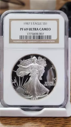 1987-S AMERICAN SILVER EAGLE PROOF GRADED NGC PF 69 ULTRA CAMEO KEY DATE
