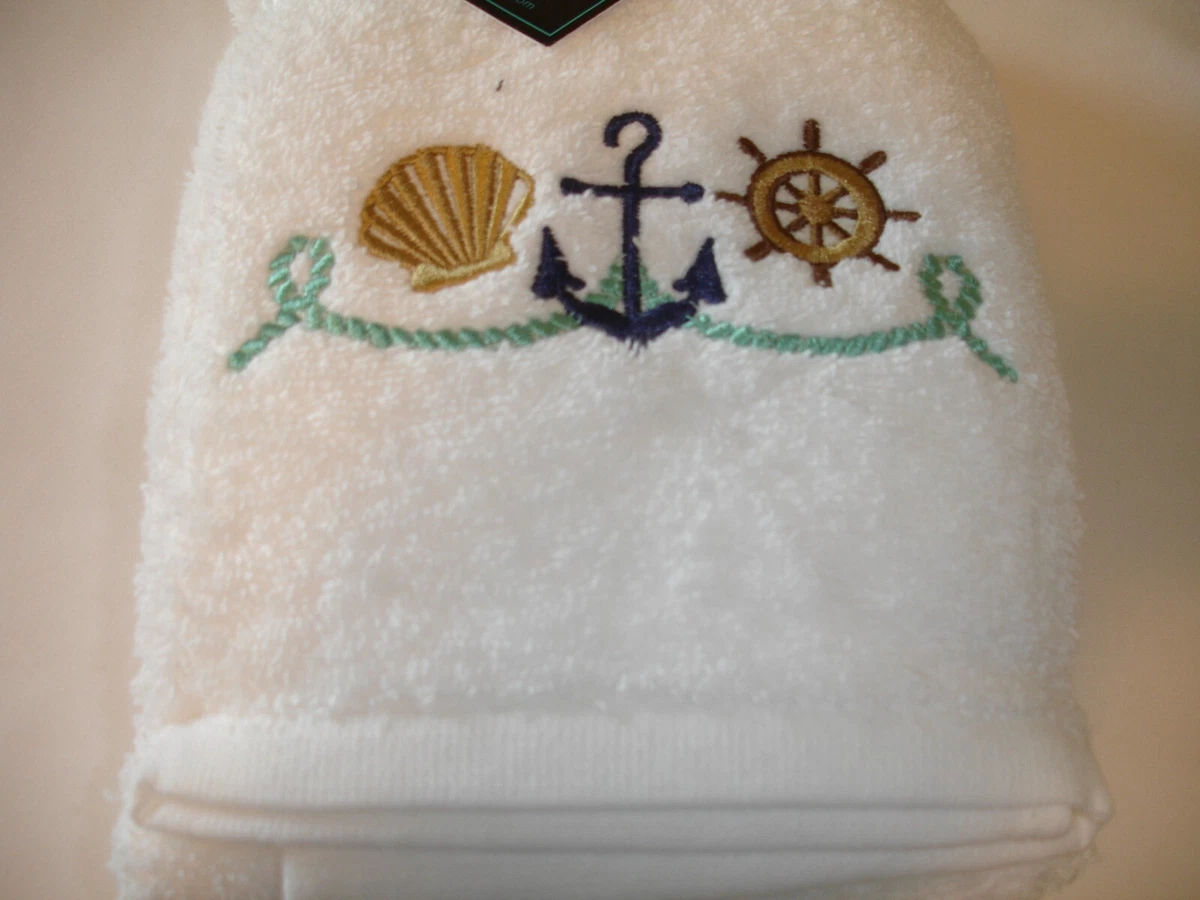 New Embroidered Beach Seashell Nautical Bathroom Terry Cotton Hand Towels  SET