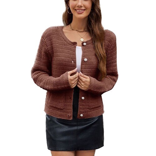 Women's Long Sleeve Cardigan Sweater Button Up Soft Crew Neck Pockets Knitwear - Bild 14 von 19
