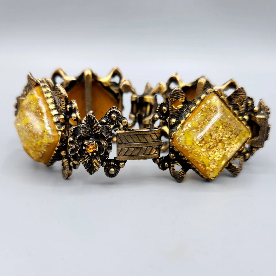 Brazalete Selro Selini Amarillo Naranja Brillo Lucita Estrás 7.2g" Sin Firmar Foto 4 de 4