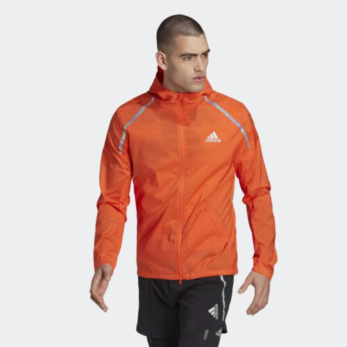 Adidas HL6508 Marathon Running Jacket Packable Mens Orange - Large - Picture 1 of 15