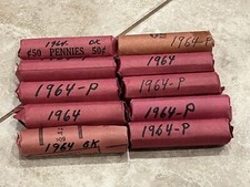 Collection Of 10 1964-P Penny Rolls (50 Pennys Each)